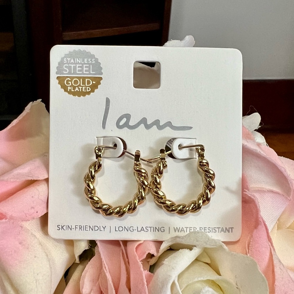 I Am Stainless Steel Gold Plated Small Hoops
